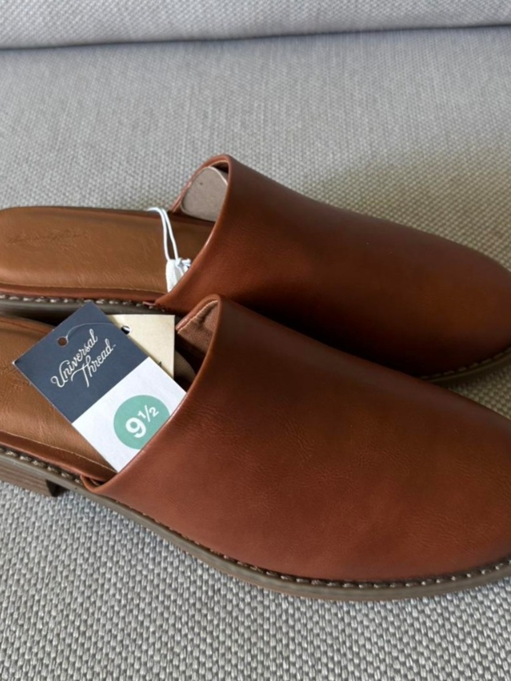 Universal Thread Tan Brown Faux Leather Slip-On Mules